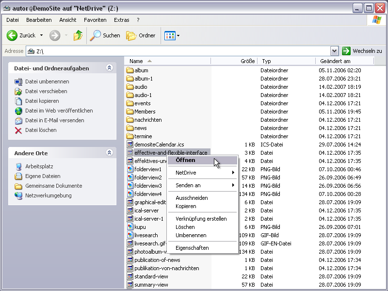 Screenshot Fenster NetDrive-Laufwerk
